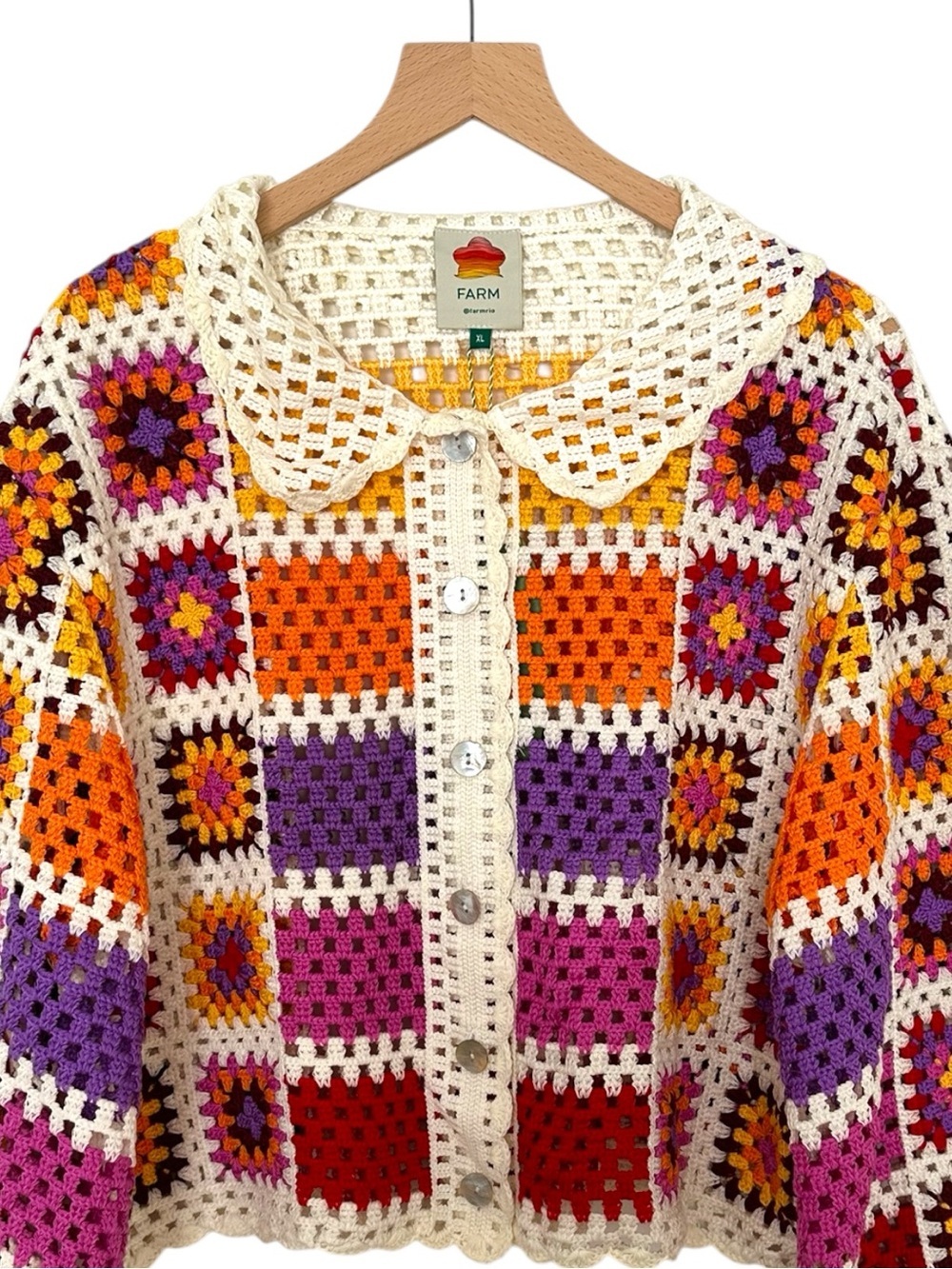 New Farm Rio Crochet Knit Granny Cardigan sz XL - Picture 4 of 15